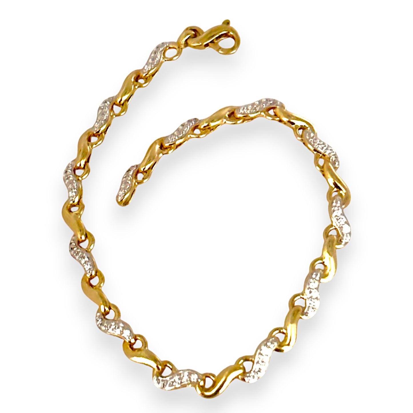 9ct Gold Hand Assembled Bracelet with Numerous CZ, Valuation $1,950. R # 733