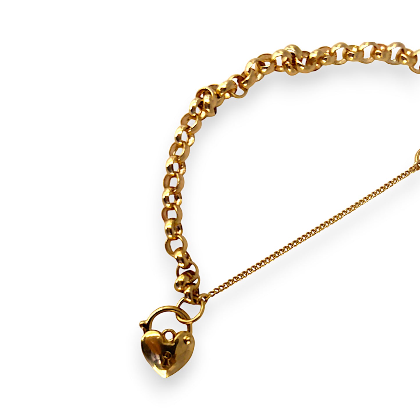 9ct Gold Belcher Bracelet L 18cm Solid Heart Padlock Valuation $2,790. R # 738