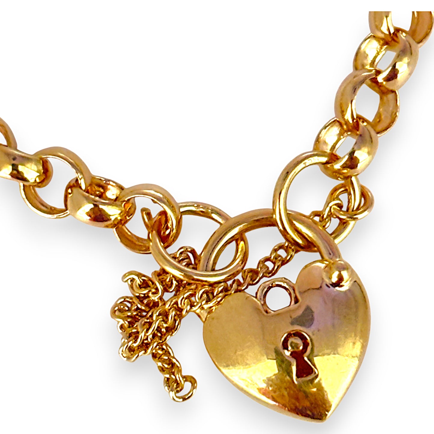 9ct Gold Belcher Bracelet L 18cm Solid Heart Padlock Valuation $2,790. R # 738