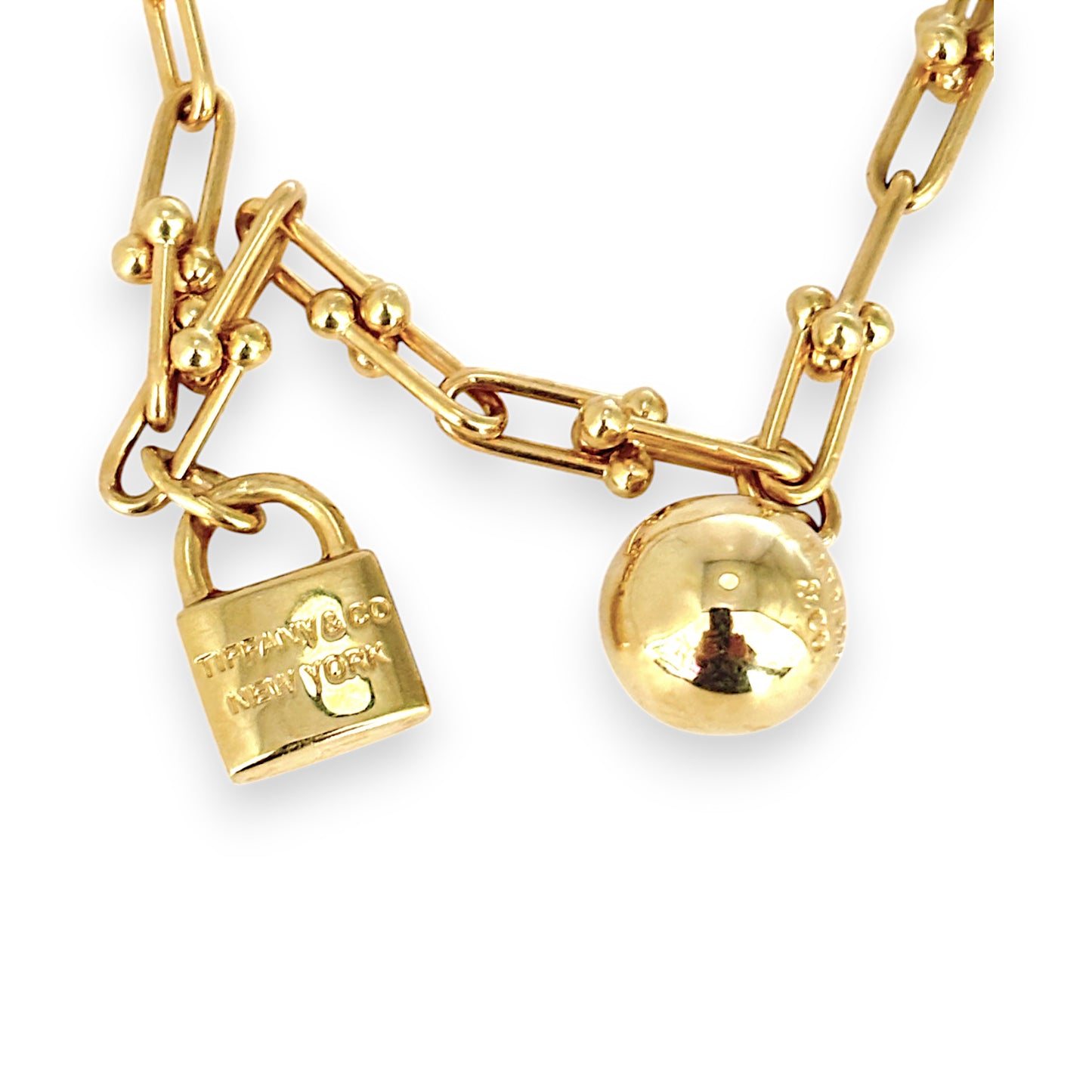 GOLD DEAL | 18ct (18K) Gold U-shaped Bead Links Single Wrap Necklace
