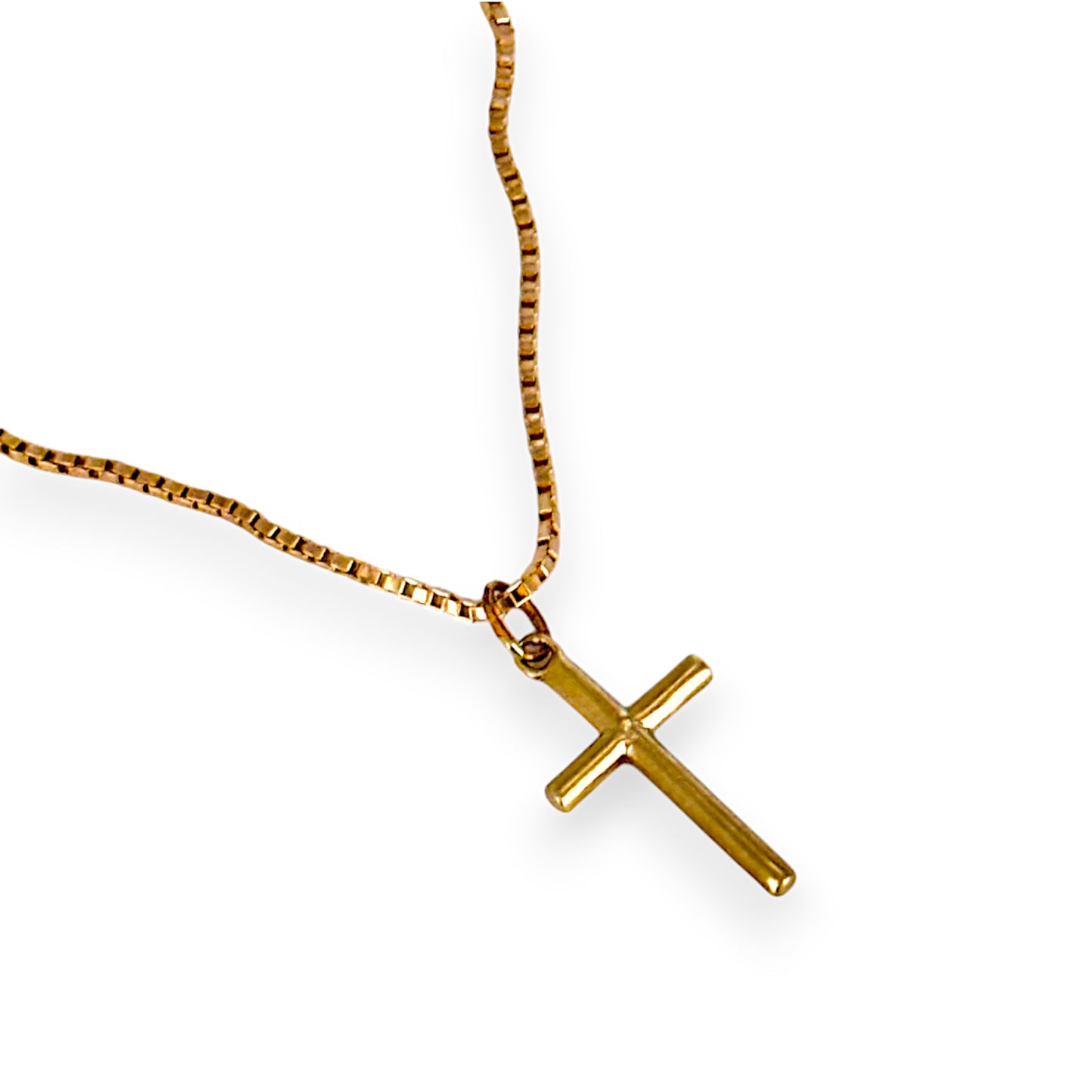 GOLD DEAL | 9ct Gold Soft Edge Box Chain & Cross Set 56cm long