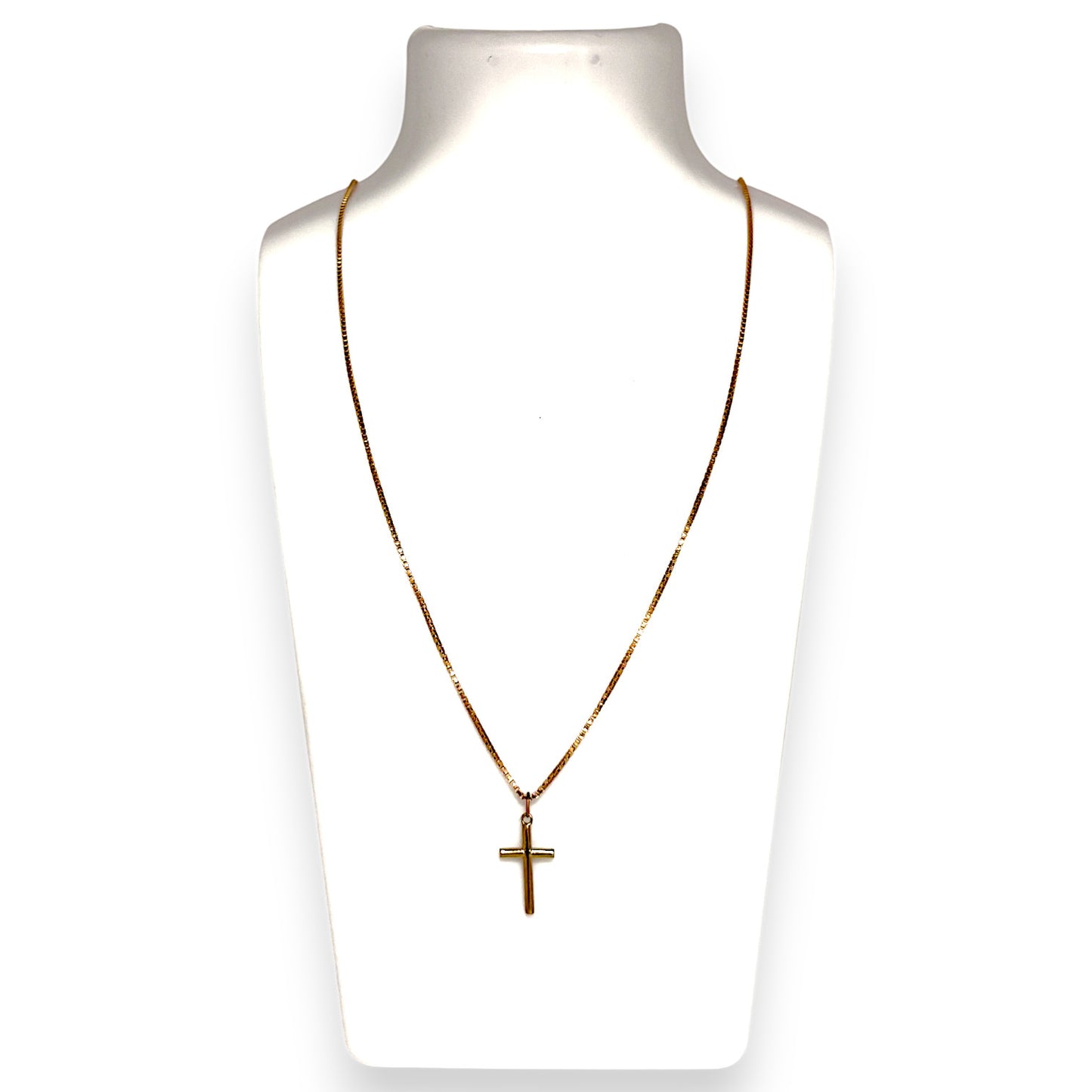 GOLD DEAL | 9ct Gold Soft Edge Box Chain & Cross Set 56cm long
