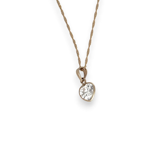 9ct gold 40cm Chain Heart pendant 5.4mm CZ Stone. R # 769
