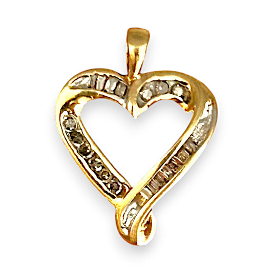 GOLD DEAL | 10ct (10K) Gold Dual-Cut Diamond Heart Pendant