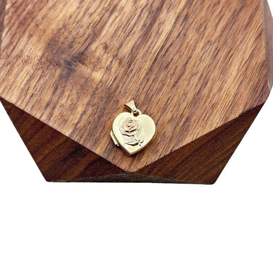 9ct Yellow Gold Rose Engraved Heart Locket Pendant