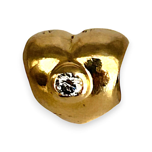 14K Gold Pandora Diamond Heart Solid Threaded Charm. R # 830