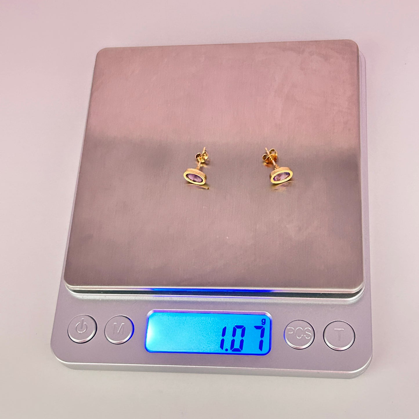 GOLD DEAL | 9K Gold Amethyst Rub-over Oval Stud Earrings