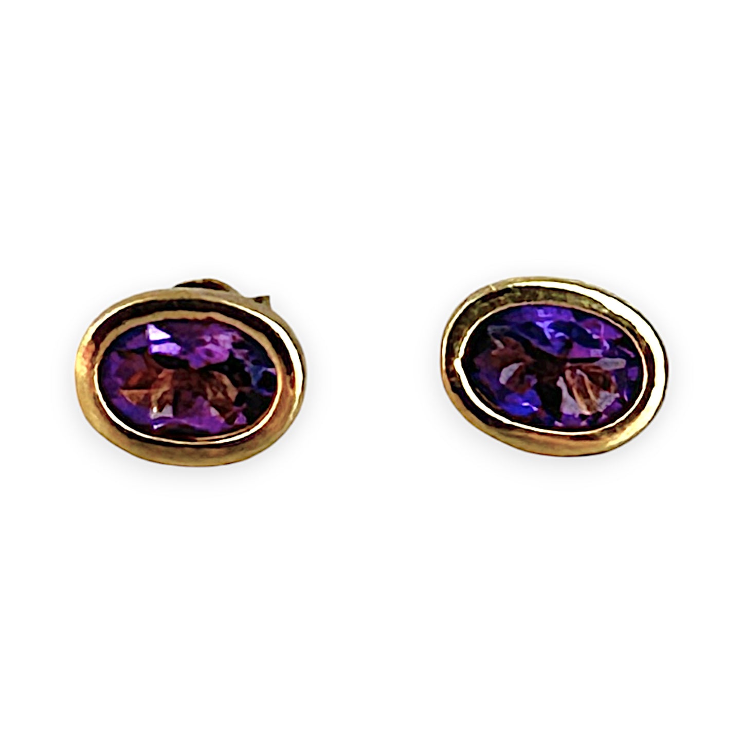 GOLD DEAL | 9K Gold Amethyst Rub-over Oval Stud Earrings