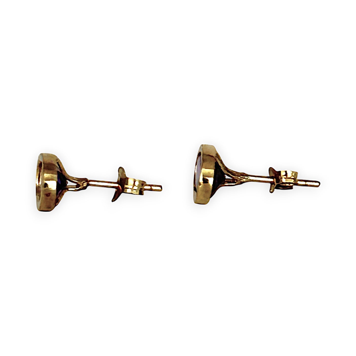 GOLD DEAL | 9K Gold Amethyst Rub-over Oval Stud Earrings