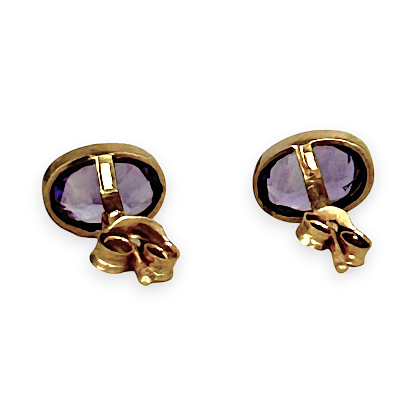 GOLD DEAL | 9K Gold Amethyst Rub-over Oval Stud Earrings