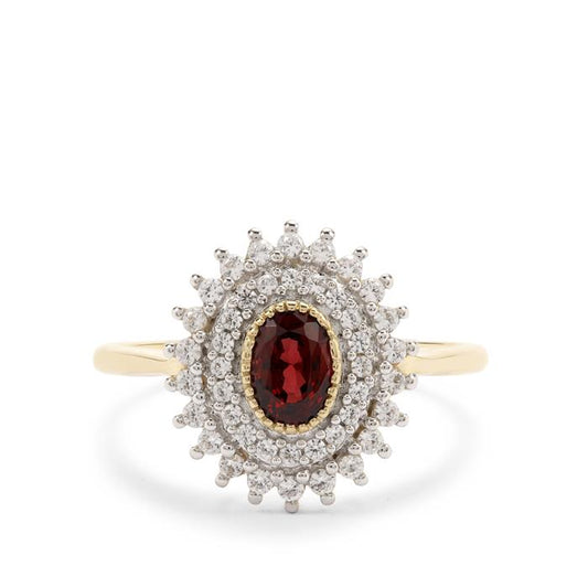 GOLD DEAL | 9K Gold Gemporia Burmese Jedi Red Spinel Ring White Zircon 1.15cts Refurbished