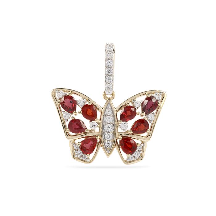 GOLD DEAL | 9ct (9K) Gold Gemporia Red Sapphire & White Zircon Thomas Rae Pendant 2cts