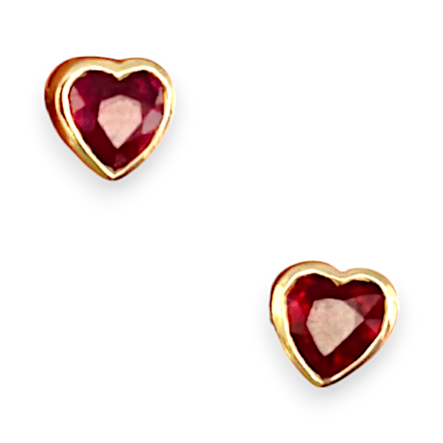 9K Gold Gemporia Bemainty Ruby Heart Stud Earrings. R # 909