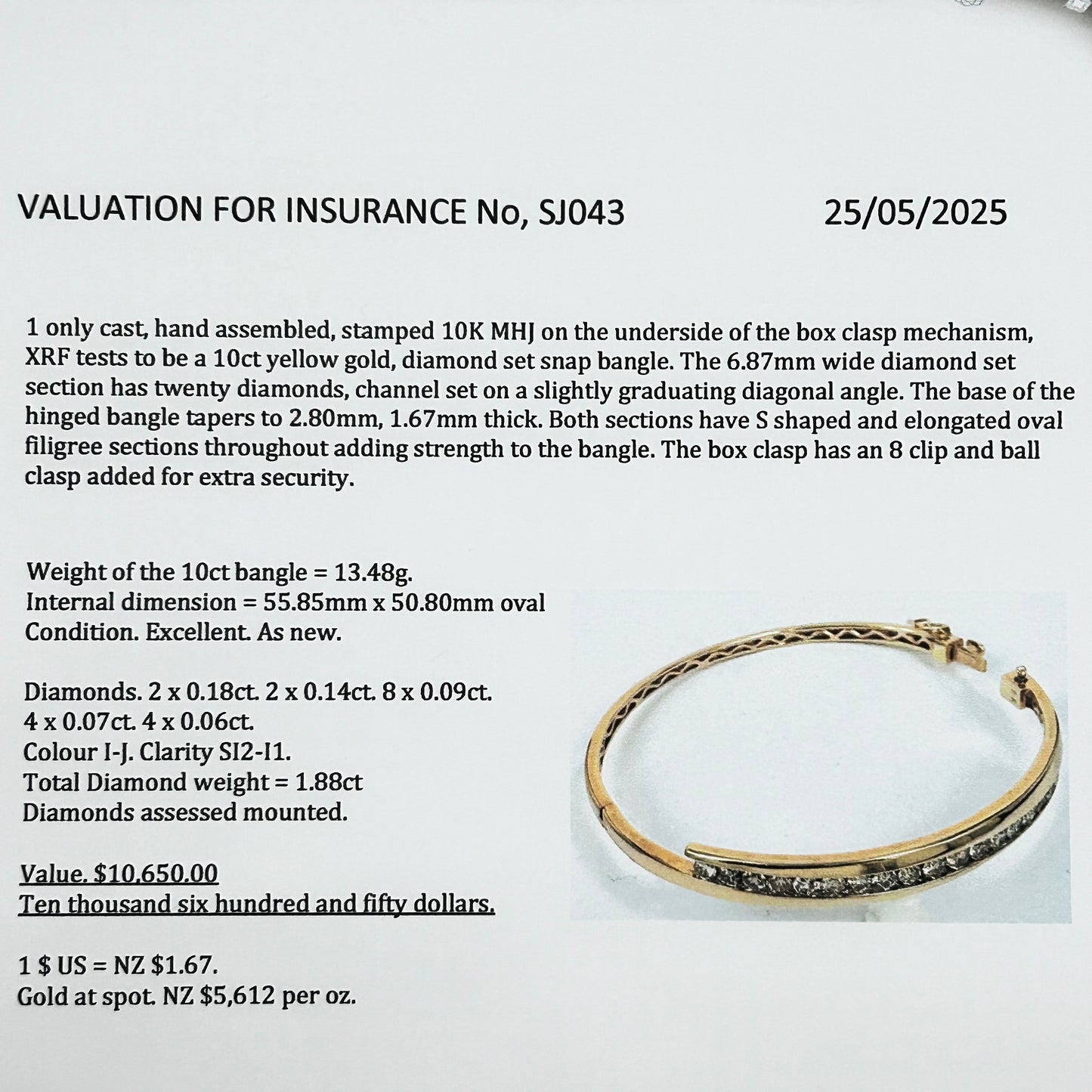 GOLD DEAL | FLASH SALE 10ct (10K) Gold Michael Hill Bangle Diamond TDW 1.88ct Valuation $10,650