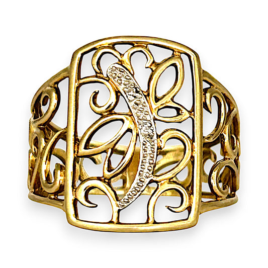 GOLD DEAL | 9ct (9K) Gold Ornate Filigree Statement Ring Size O