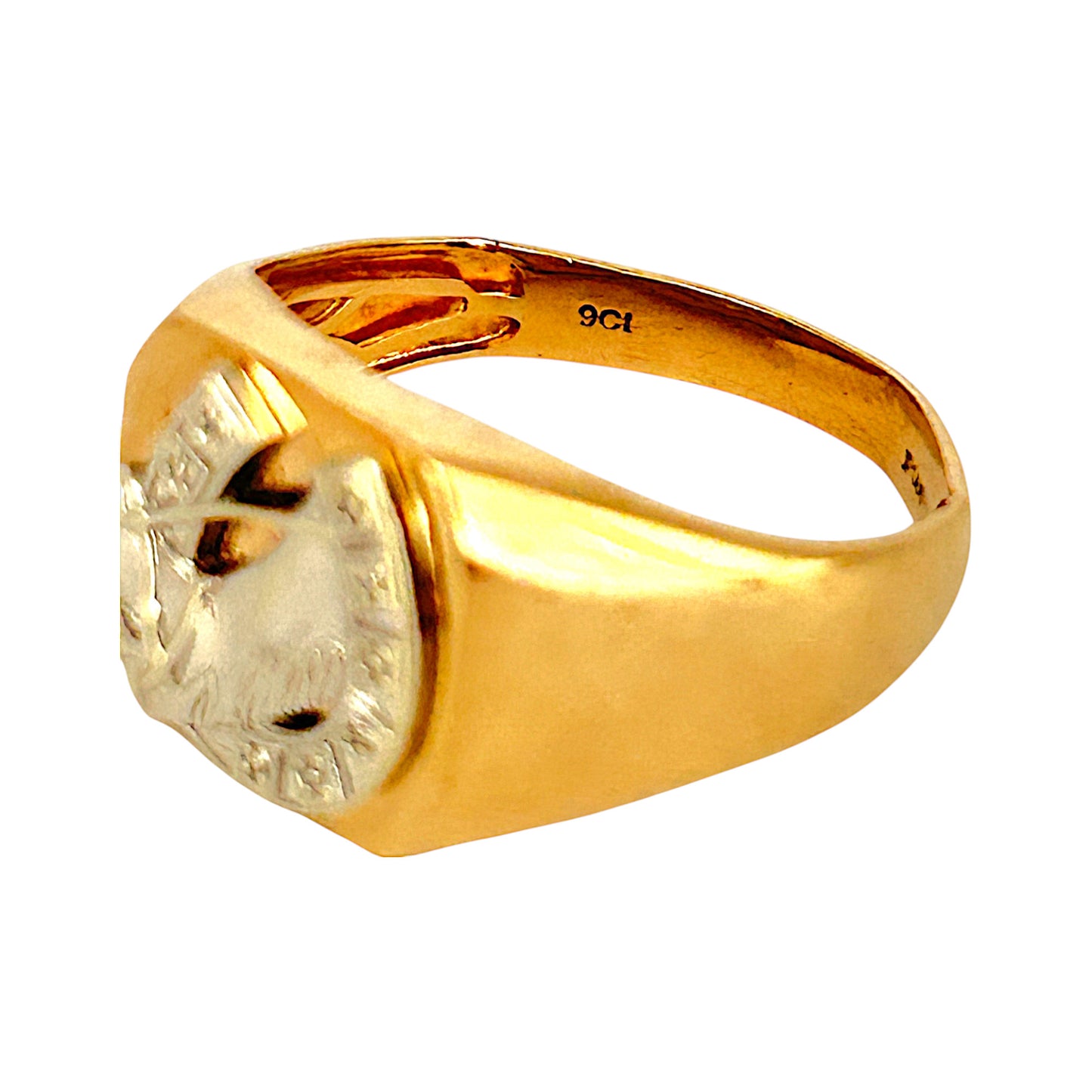 GOLD DEAL | FLASH SALE 9ct (9K) Y/W Two Tone Gold Stallion Crest Ring Size X