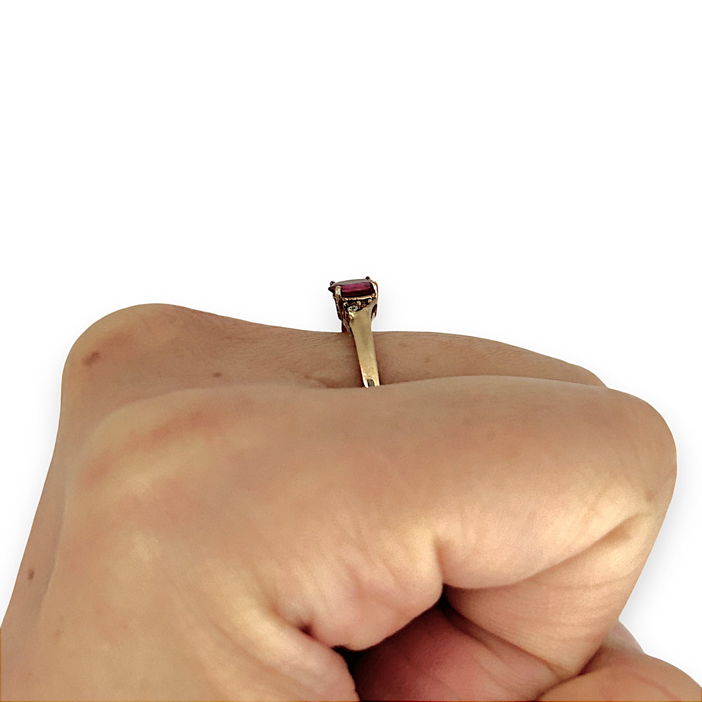 GOLD DEAL | 9ct (9K) Gold Timeless Ruby & Diamond Trio Ring Size N 1/2