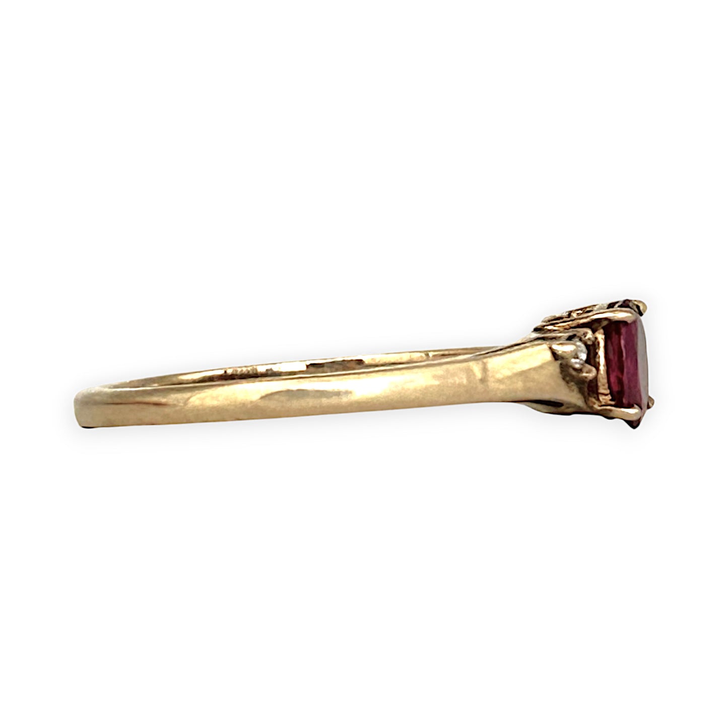 GOLD DEAL | 9ct (9K) Gold Timeless Ruby & Diamond Trio Ring Size N 1/2