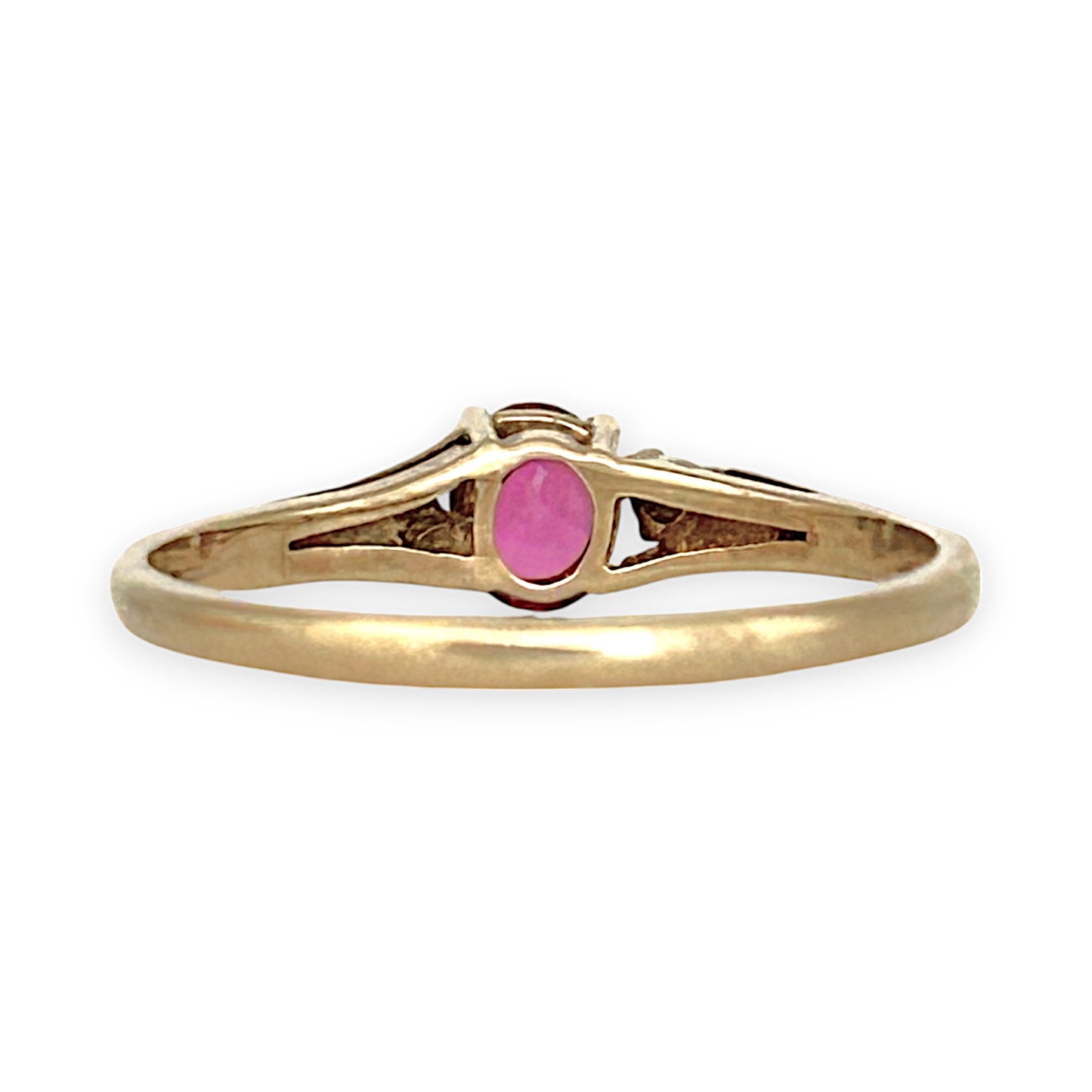 GOLD DEAL | 9ct (9K) Gold Timeless Ruby & Diamond Trio Ring Size N 1/2