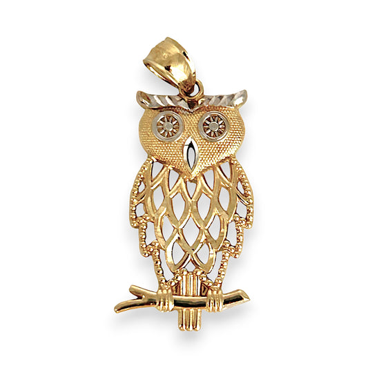 GOLD DEAL | 9ct (9K) Y/W Gold Two Tone Luna Owl Pendant