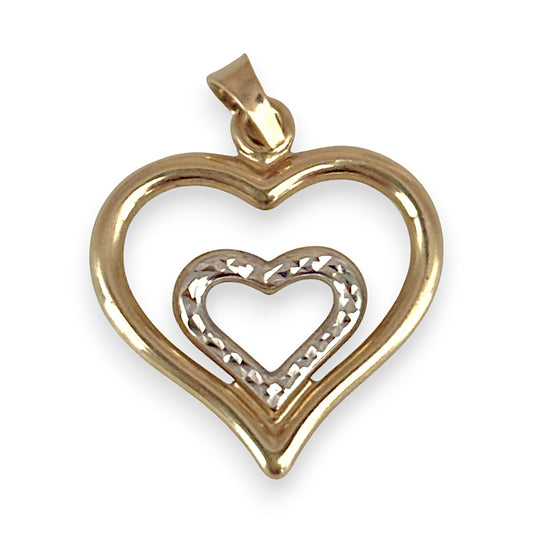 9ct Y/W Gold Two Tone Duo Heart Pendant. R # 970