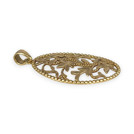 GOLD DEAL | 9ct Gold Floral Filigree Oval Pendant