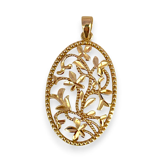 GOLD DEAL | 9ct Gold Floral Filigree Oval Pendant