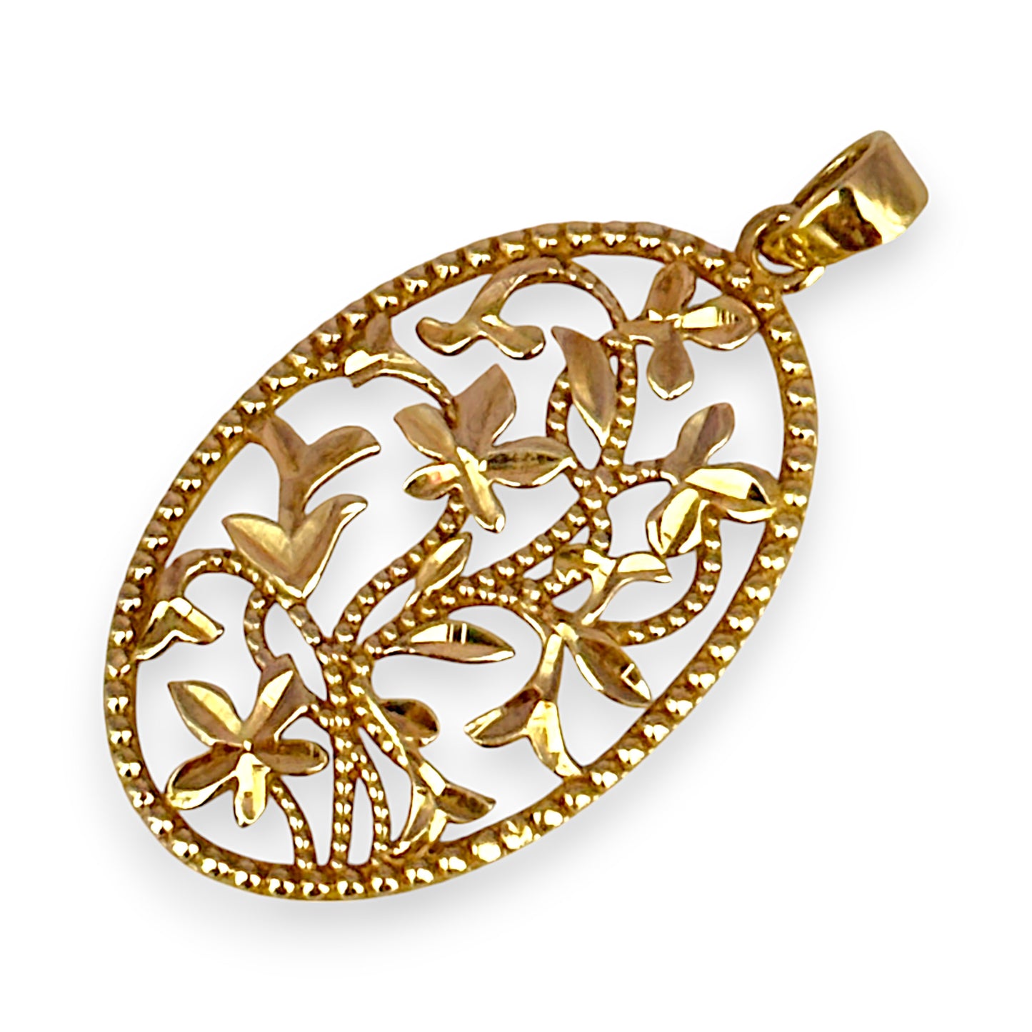 GOLD DEAL | 9ct Gold Floral Filigree Oval Pendant