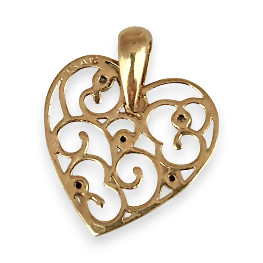 GOLD DEAL | 9ct Y/W Gold Diamond Filigree Heart Pendant with Diamonds