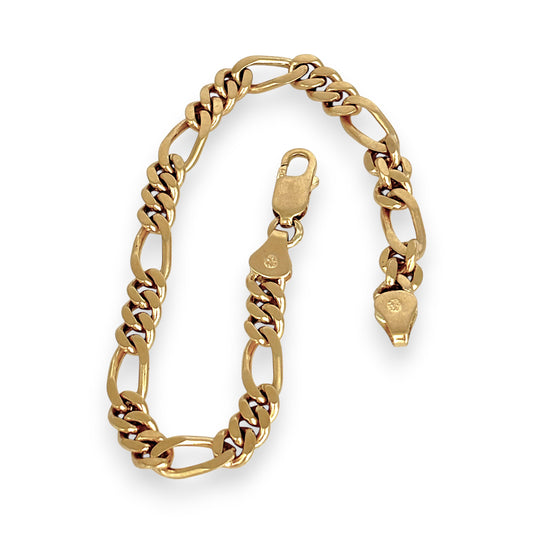 GOLD DEAL | FLASH SALE 9ct (9K) Gold Refurbished 6.8mm Figaro Link Bracelet Length 22cm
