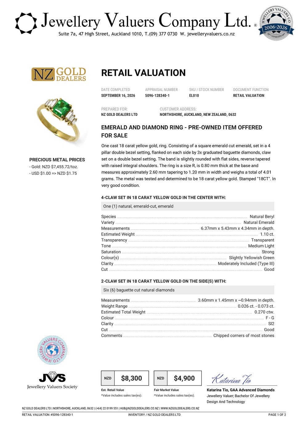 NZGD | 9ct Gold Emerald Majesty Ring Valuation $8,300