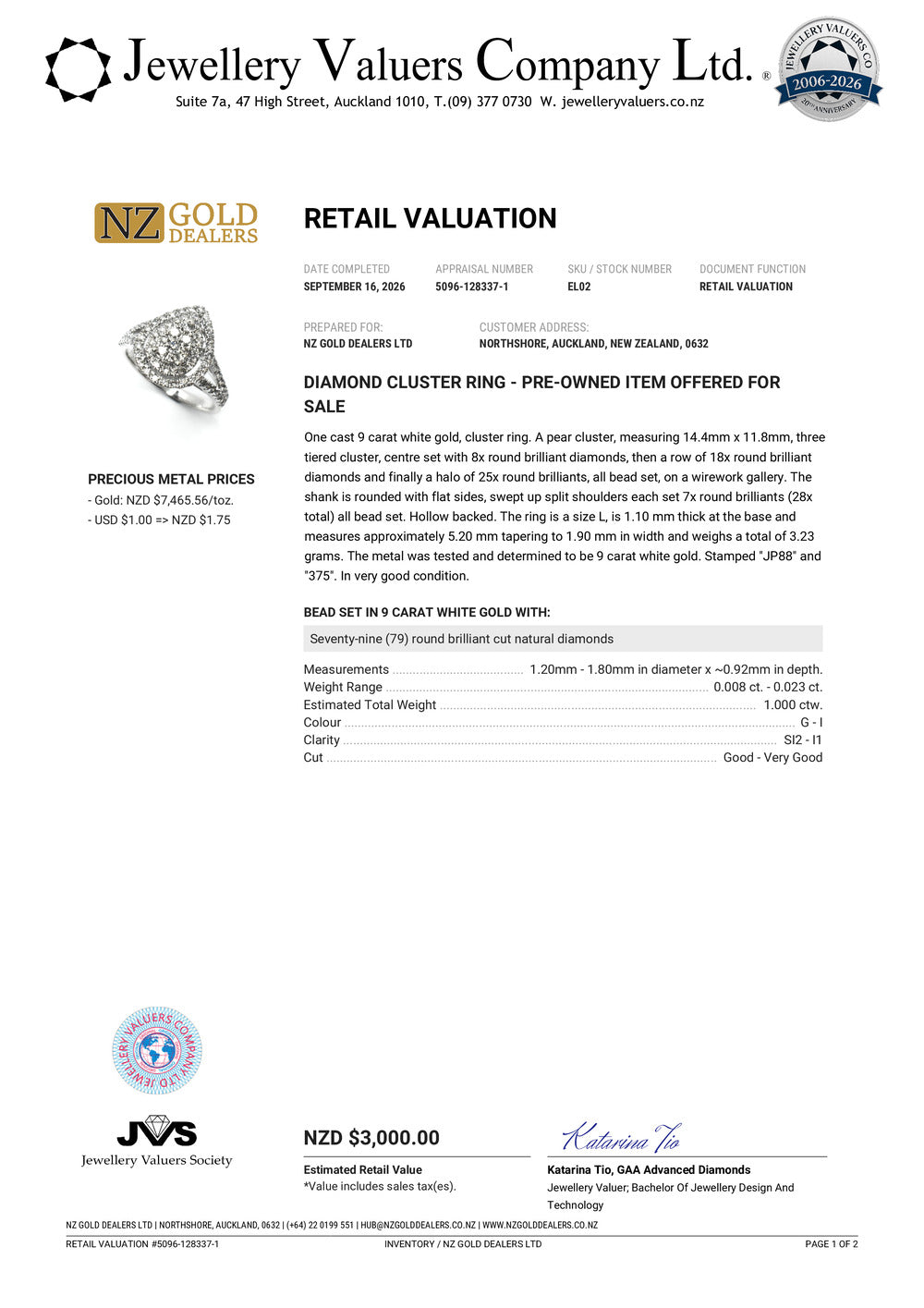 BRAND NEW | 9ct White Gold Celestial Teardrop Ring Valuation $3,000