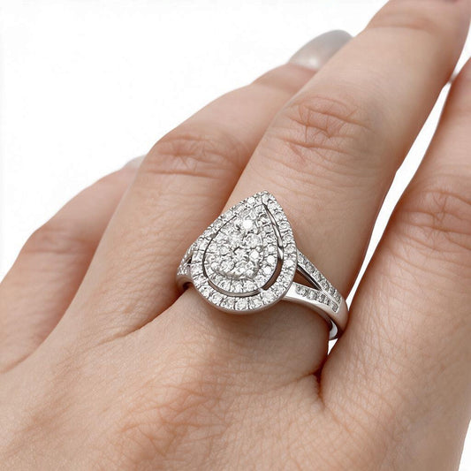 BRAND NEW | 9ct White Gold Celestial Teardrop Ring Valuation $3,000