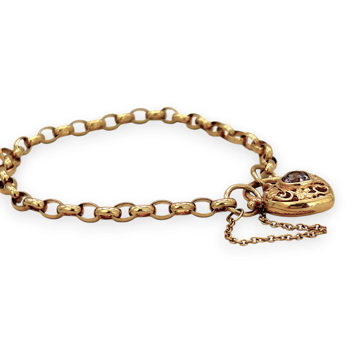 NZGD | 9ct Gold Vintage Violet Padlock Charm Bracelet 18cm