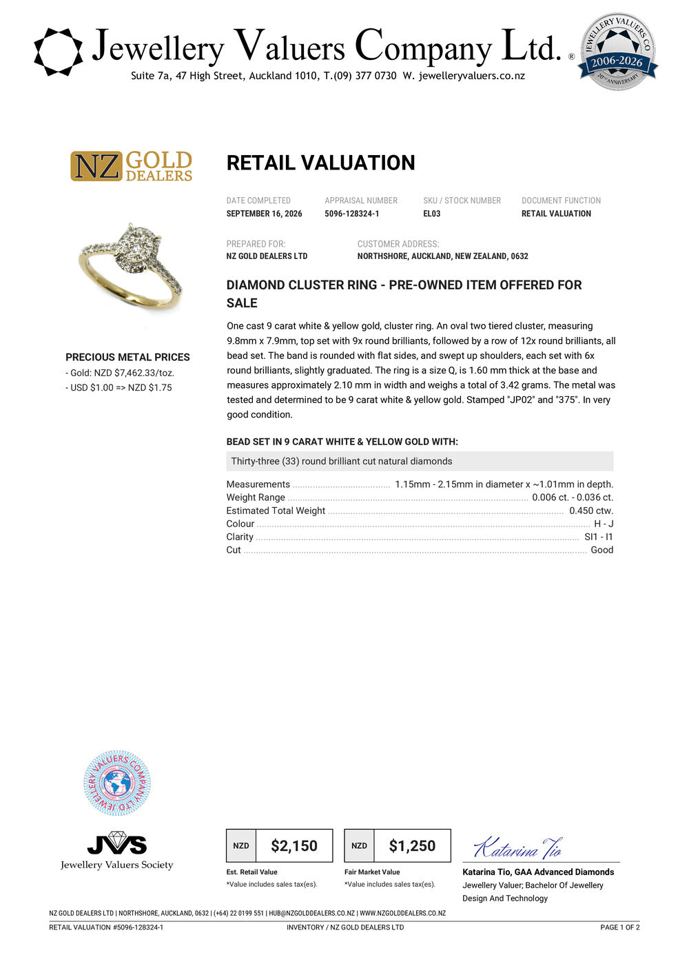 NZGD | 9ct Gold Starlight Bloom Diamond Ring Valuation $2,150