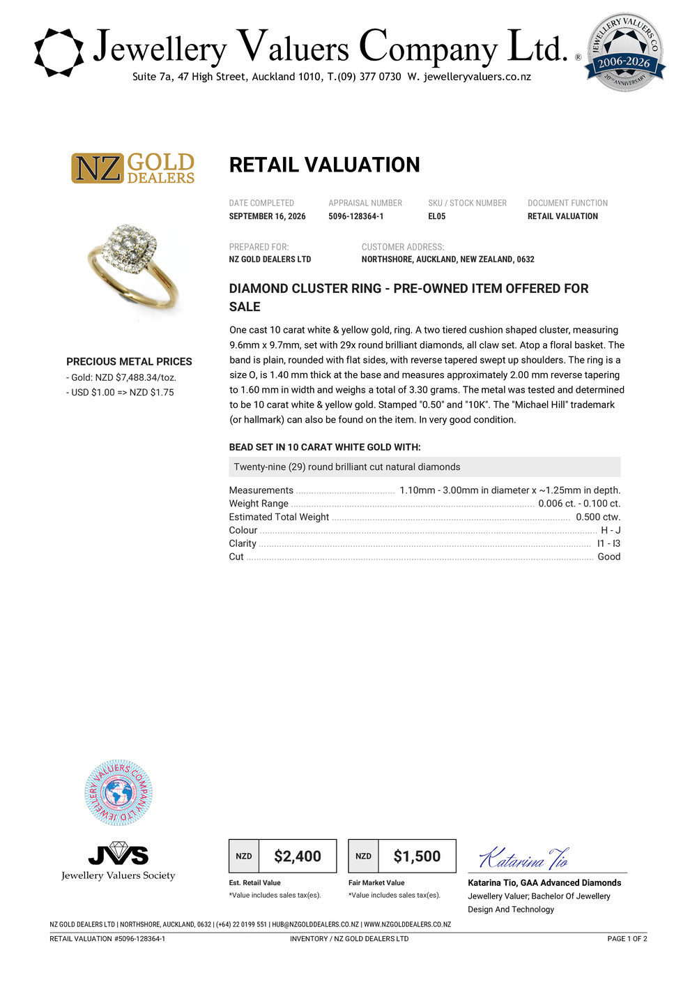 NZGD | 10ct Gold Michael Hill Golden Aura Diamond Ring Valuation $2,400