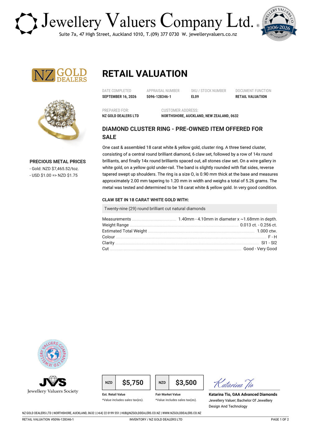 NZGD | 18ct Gold Diamond Bloom Ring Valuation $5,750
