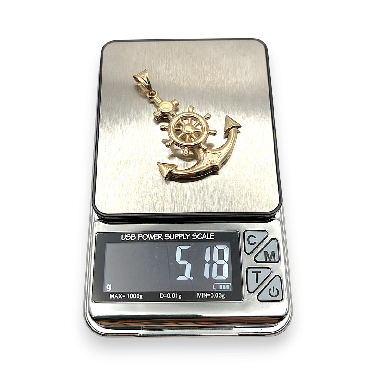 NZGD | 18ct Gold Captain's Helm Anchor Pendant 45.3mm