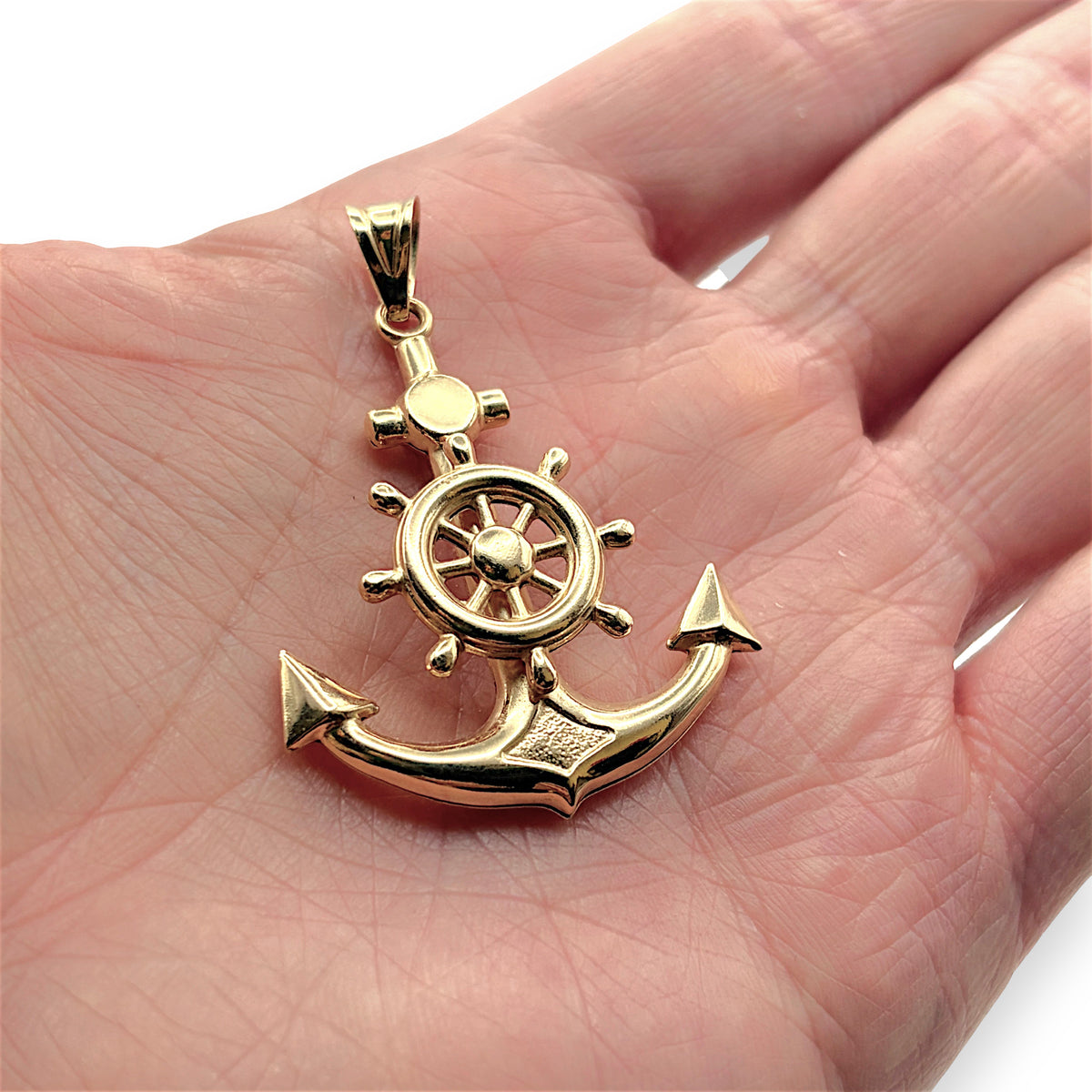 NZGD | 18ct Gold Captain's Helm Anchor Pendant 45.3mm