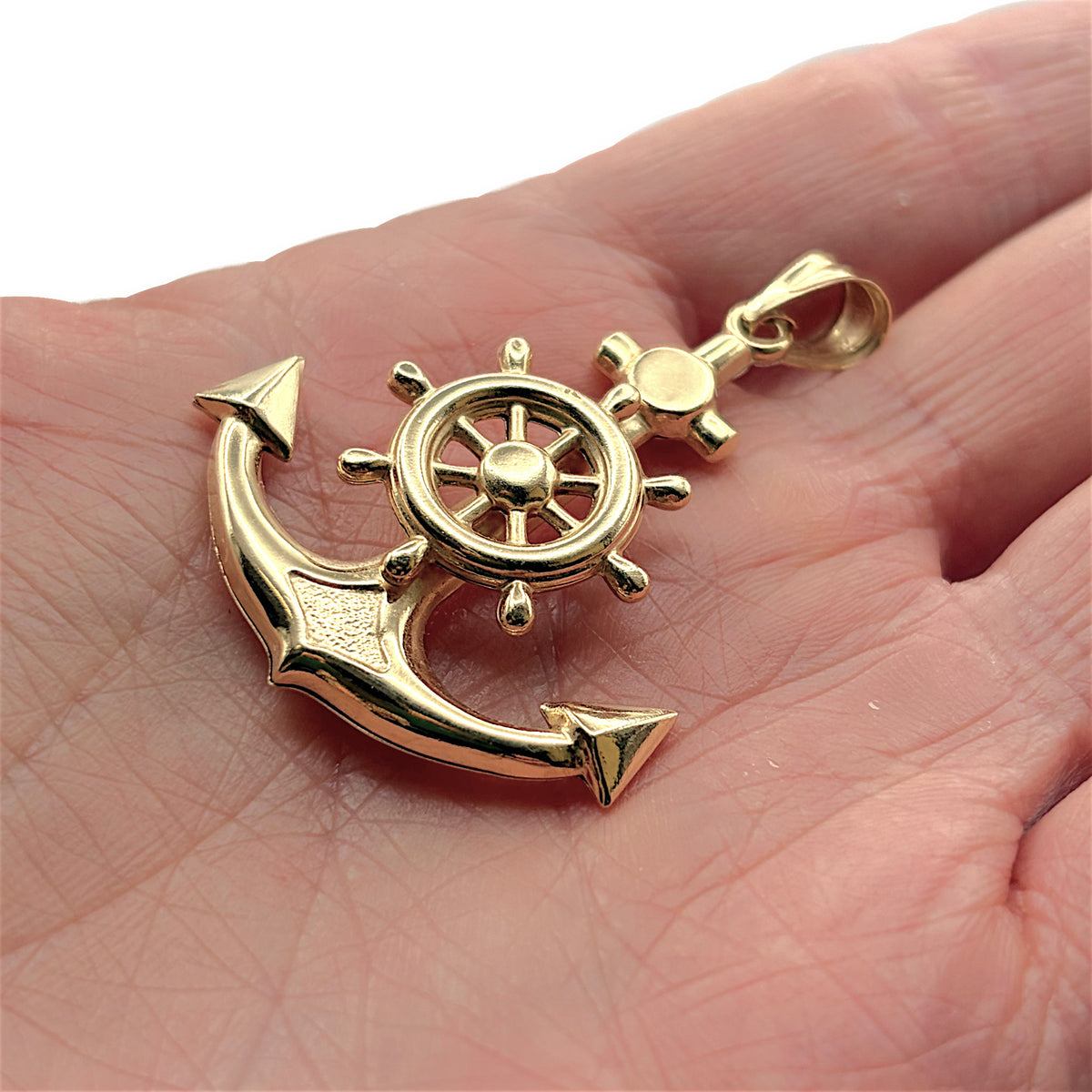 NZGD | 18ct Gold Captain's Helm Anchor Pendant 45.3mm