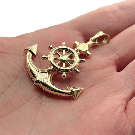 NZGD | 18ct Gold Captain's Helm Anchor Pendant 45.3mm