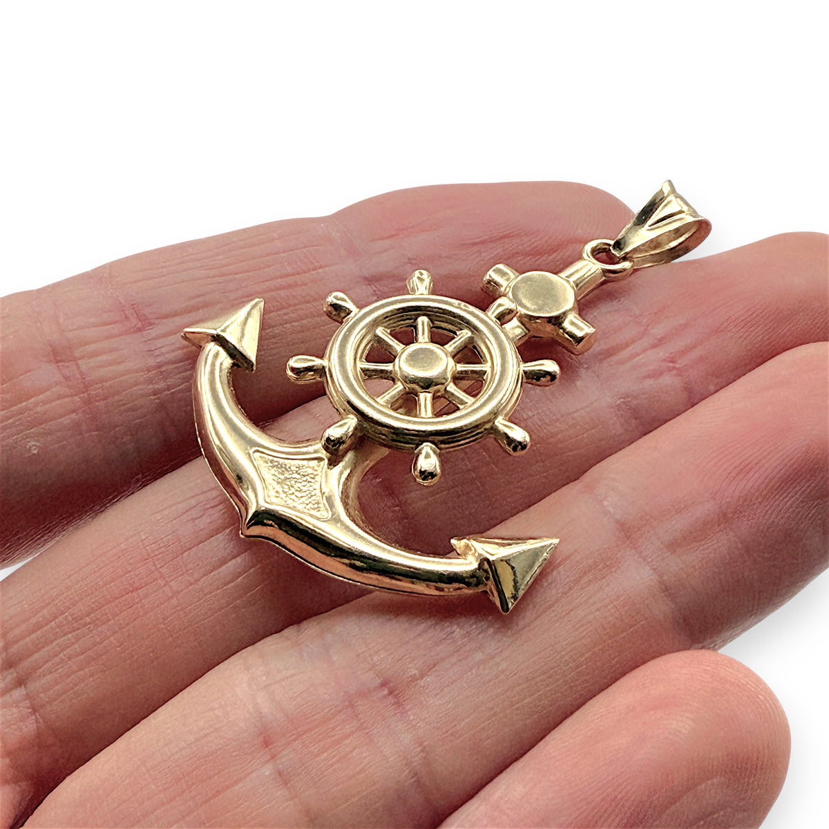 NZGD | 18ct Gold Captain's Helm Anchor Pendant 45.3mm