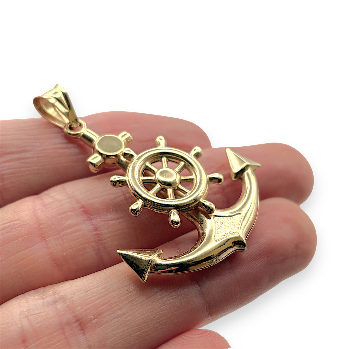 NZGD | 18ct Gold Captain's Helm Anchor Pendant 45.3mm