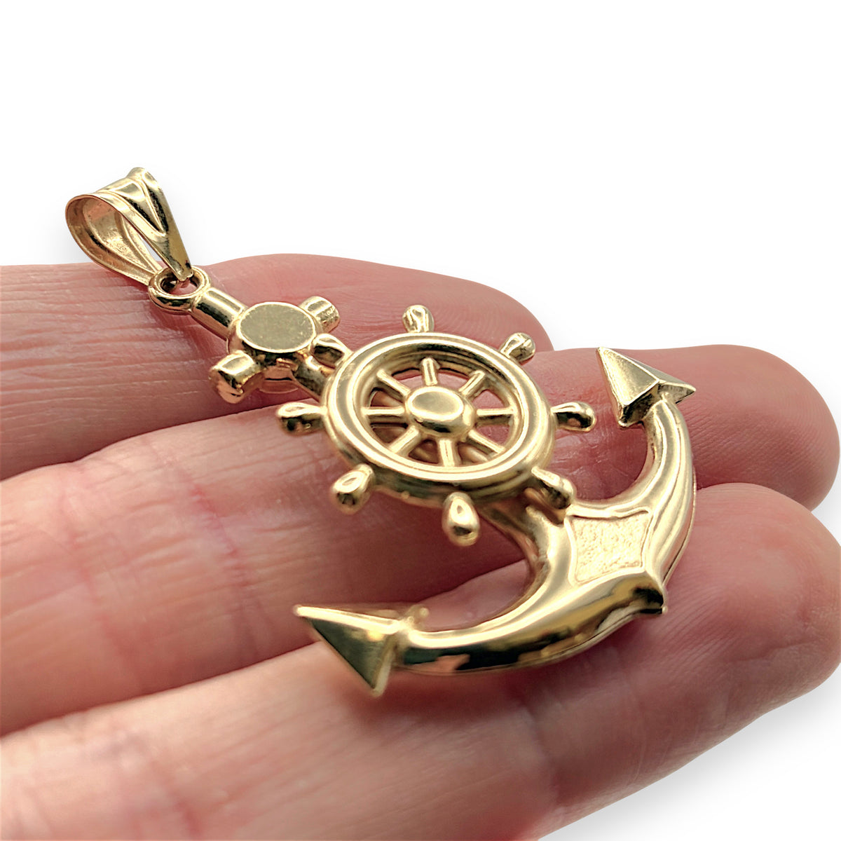 NZGD | 18ct Gold Captain's Helm Anchor Pendant 45.3mm