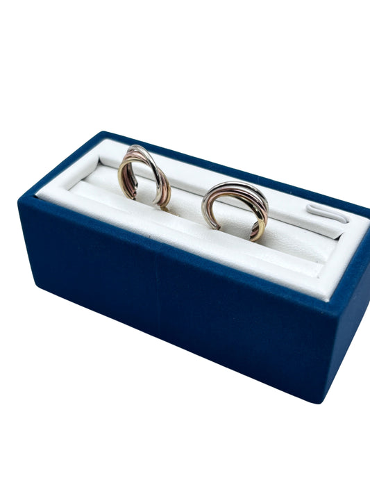 9ct Yellow, Rose & White Gold Round Hoop Earrings